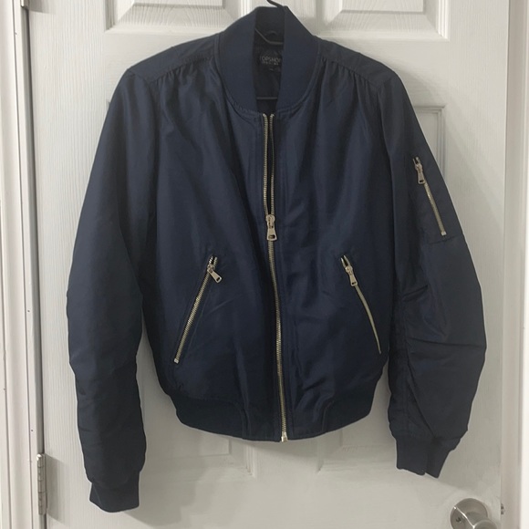 Topshop Jackets & Blazers - Topshop Navy Blue Bomber Jacket